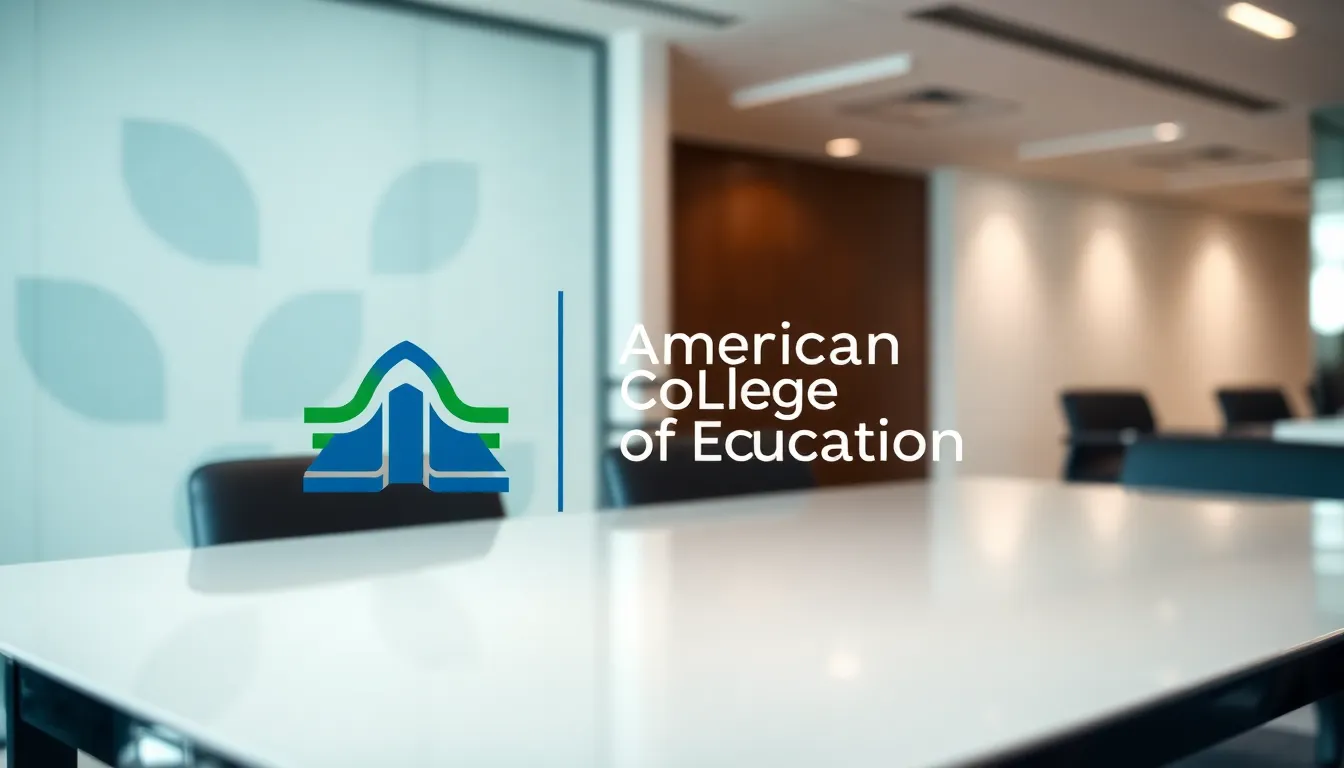 American College of Education logo on a contemporary office table.