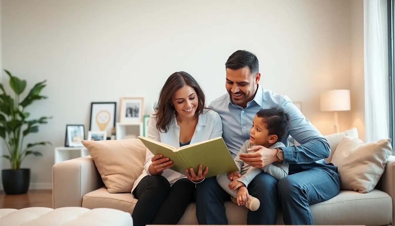diverse foster family enjoying time together in a cozy living room.